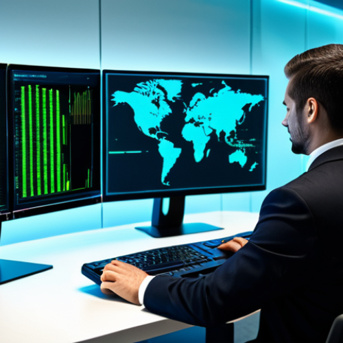 A focused cybersecurity professional, fully clothed in a modest, dark business suit, sits attentively before a multi-screen workstation, representing digital defense. One screen displays abstract, secure data flows and locked icons, symbolizing strong passwords and two-factor authentication. Their posture is natural, and hands are well-formed and resting on a clean desk. The background is a modern, high-tech server room or a secure data center, glowing with soft blue and green lights. The overall image emphasizes digital security and vigilance. perfect anatomy, correct proportions, natural pose, well-formed hands, proper finger count, natural body proportions, professional photography, high quality, safe for work, appropriate content, fully clothed, professional, family-friendly.